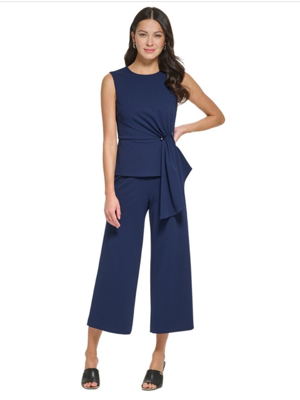 💖 DKNY Women's Sleeveless Side-Draped Wide-Leg Jumpsuit